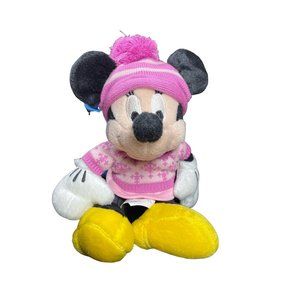 New Disney Minnie Mouse Sweater Hat Plush 8" holiday winter toy animal